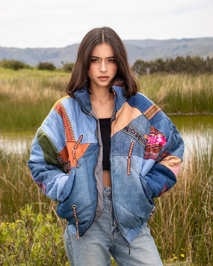 Puffer Denim Oversize Collage Mujer